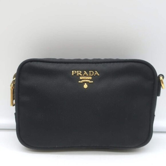 Prada Tessuto Mini Camera Crossbody Bag Black Nylon & Saffiano Leather Clutch - Picture 4 of 15